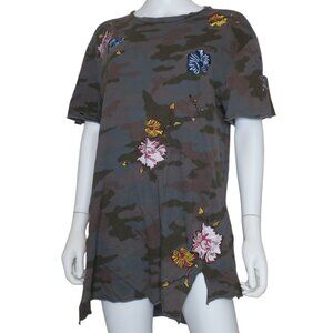 Iro Ochi Japan Camo Embroidered Floral Short Sleeve Shirt Torn Distressed Large